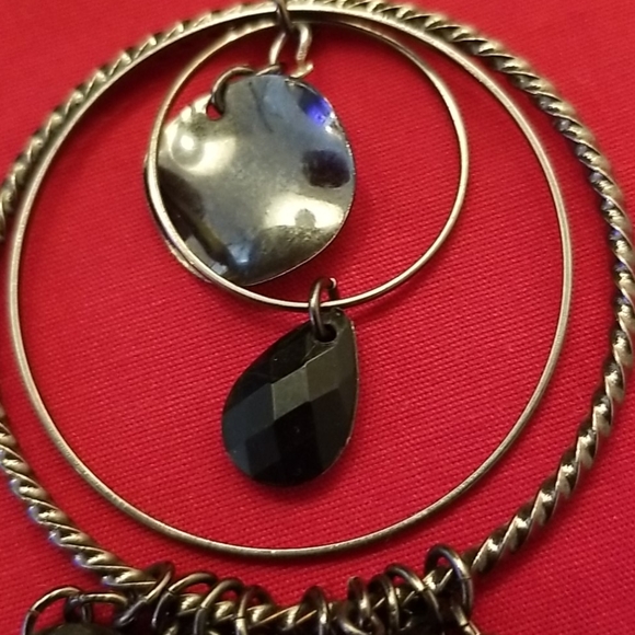 Faux Black Onyx Hoop Earrings - Picture 5 of 8